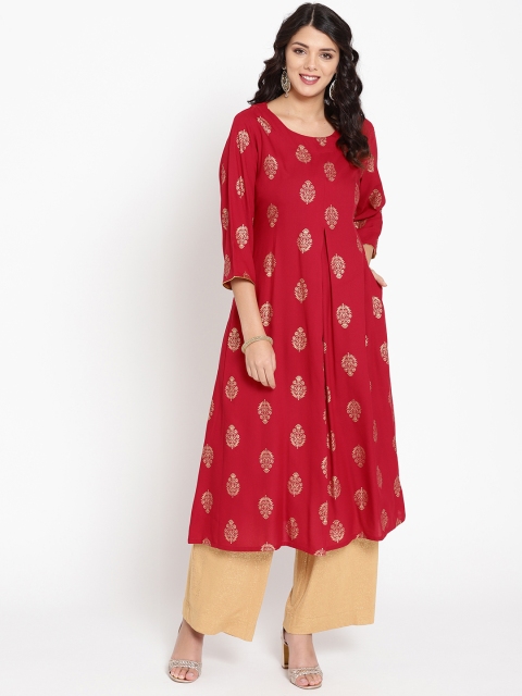 

HERE&NOW Women Red & Golden Printed A-Line Kurta