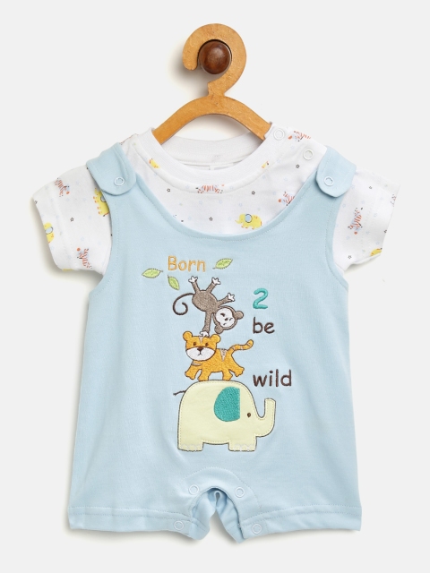 

Olio Kids Unisex White & Blue Printed T-shirt with Romper