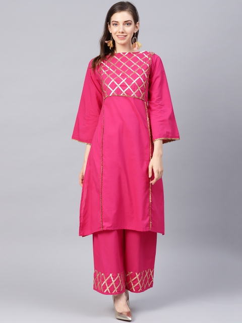 

Bhama Couture Women Pink Yoke Design Kurta with Palazzos