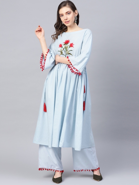 

Bhama Couture Women Blue & Red Yoke Design Kurta with Palazzos