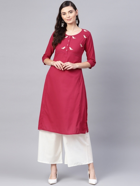 

Bhama Couture Women Red Yoke Design Kurta with Palazzos