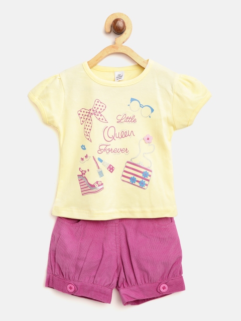 

Olio Kids Girls Yellow & Pink Printed T-shirt with Shorts