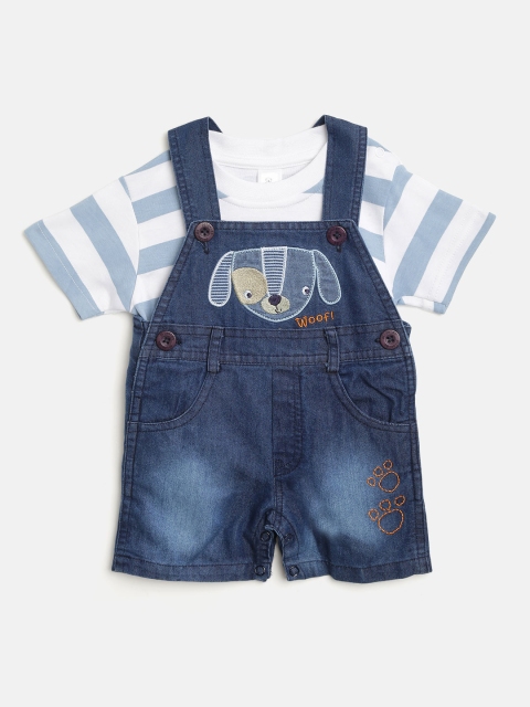 

Olio Kids Boys Blue & White Striped T-shirt with Denim Dungarees Trousers