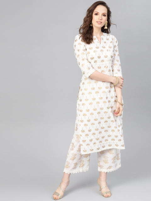

Libas Women White & Golden Printed Kurta with Palazzos