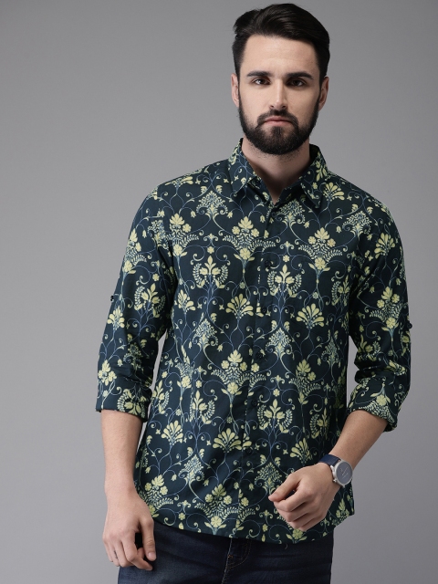 

Anouk Men Navy Blue & Yellow Regular Fit Printed Casual Shirt