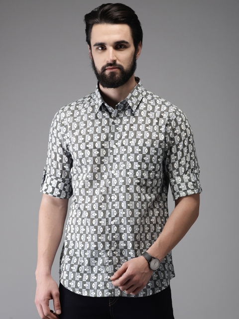 

Anouk Men Grey & White Regular Fit Printed Ethnic Shirt