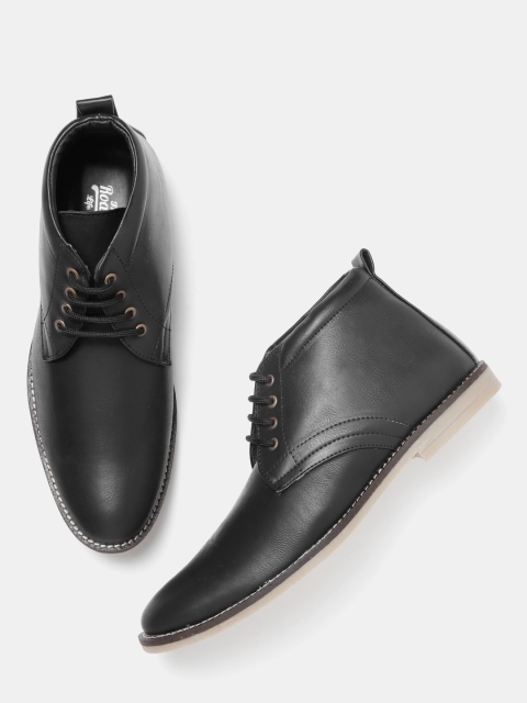

Roadster Men Black Solid Synthetic Mid-Top Derbys