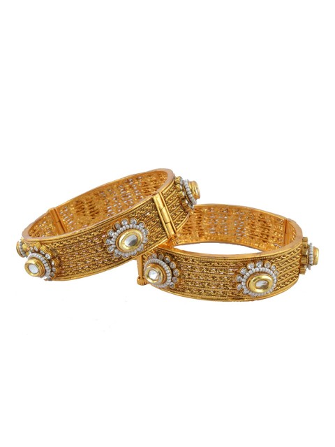 

Adwitiya Collection Set of 2 24KT Gold-Plated Stone-Studded Bangles