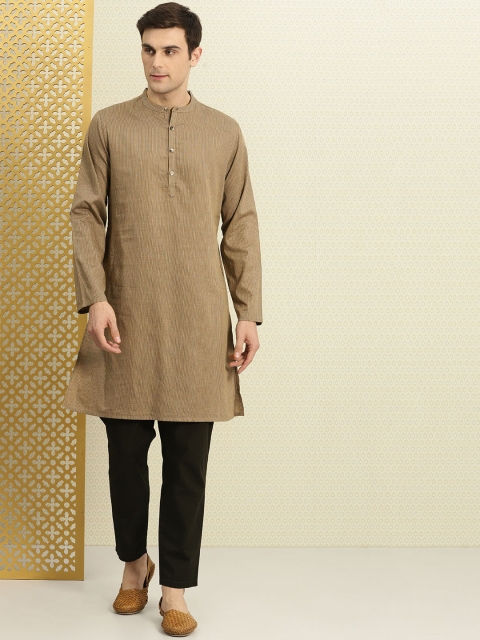 

House of Pataudi Men Khaki & Olive Green Pinstripe Straight Kurta