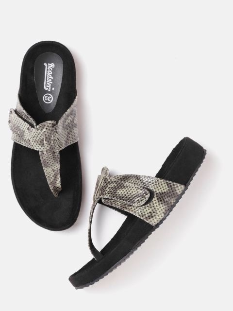 

The Roadster Lifestyle Co Women Grey Snakeskin Textured T-Strap Flats