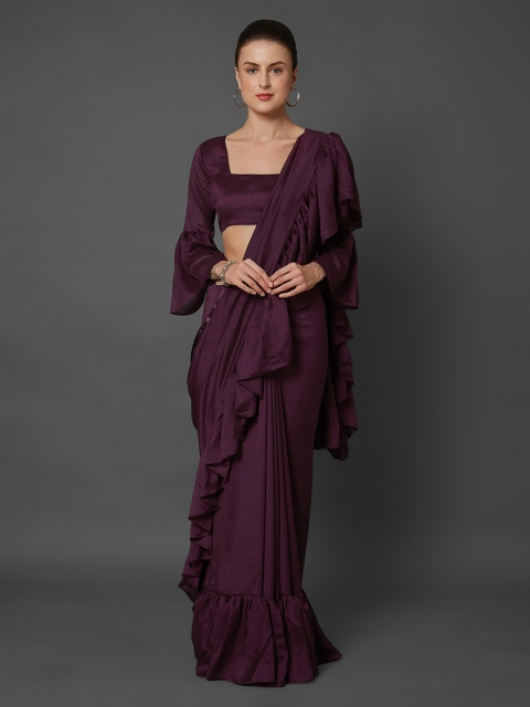 

Mitera Burgundy Poly Georgette Ruffle Saree