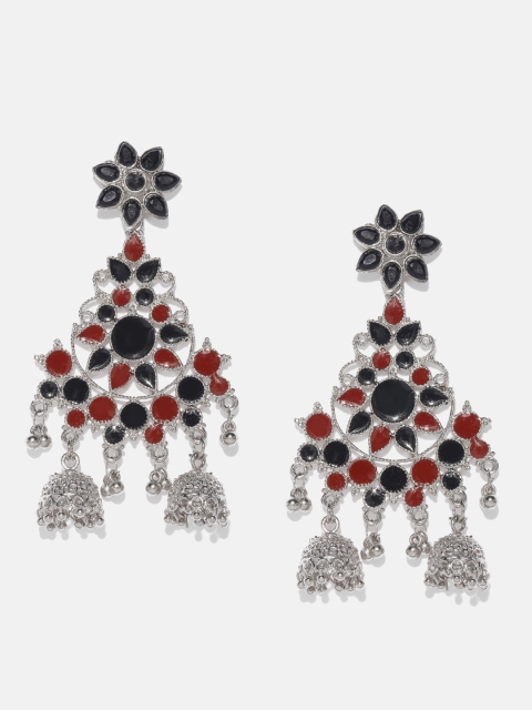 

Anouk Oxidized Black & Red Silver-Plated Meenakari Classic Jhumkas