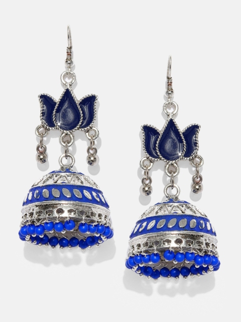 

Anouk Silver-Toned & Blue Dome Shaped Jhumkas