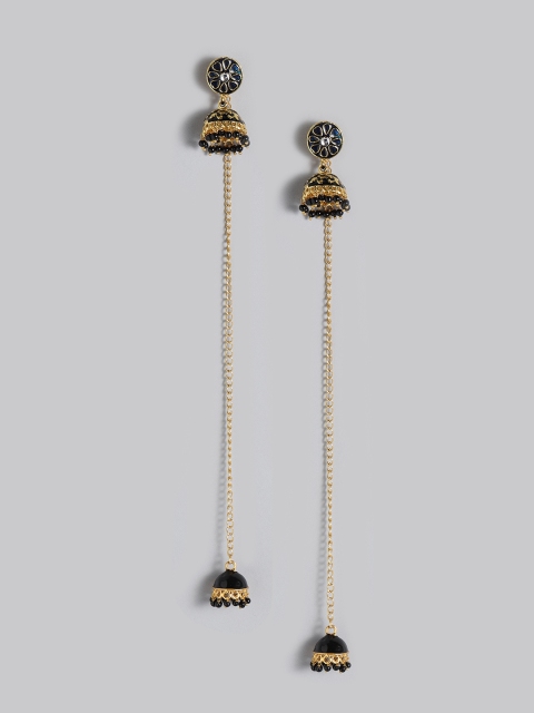 

Anouk Navy Blue & Black Gold-Plated Meenakari Dome Shaped Jhumkas