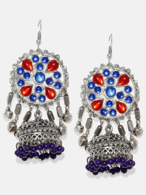 

Anouk Silver-Toned & Red Dome Shaped Jhumkas