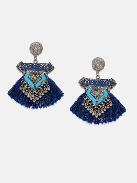 

Anouk Silver-Plated & Blue Tasselled Drop Earrings