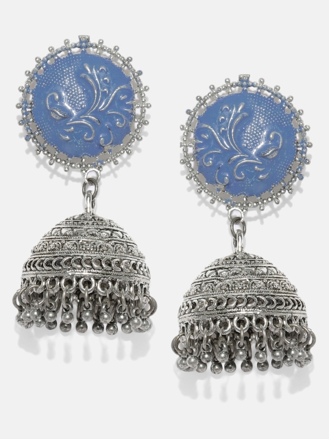 

Anouk Silver-Toned & Blue Dome Shaped Jhumkas