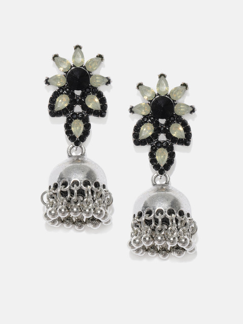 

Anouk Black & Silver-Toned Dome Shaped Jhumkas