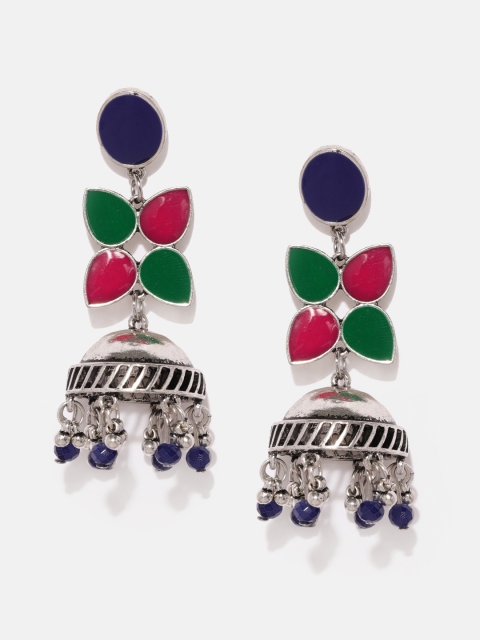 

Anouk Silver-Toned & Blue Dome Shaped Jhumkas