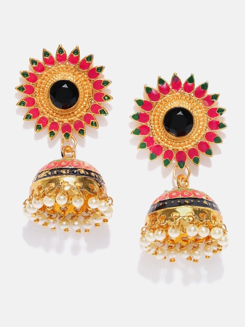 

Anouk Pink & Black Gold-Plated Meenakari Dome Shaped Jhumkas