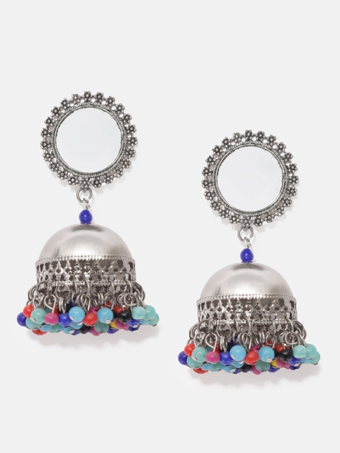 

Anouk Antique Silver-Plated Beaded Mirror Detailed Dome Shaped Jhumkas