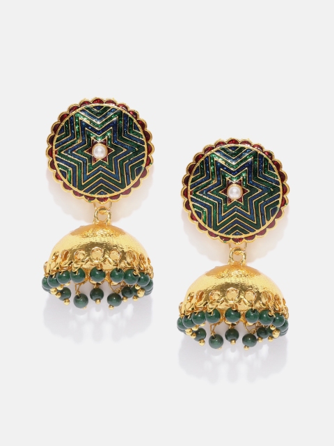 

Anouk Green Gold-Plated Meenakari Dome Shaped Jhumkas