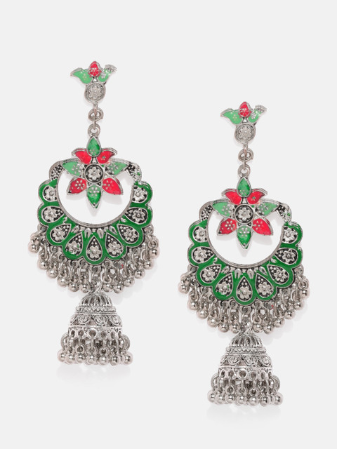 

Anouk Silver-Toned & Green Crescent Shaped Jhumkas