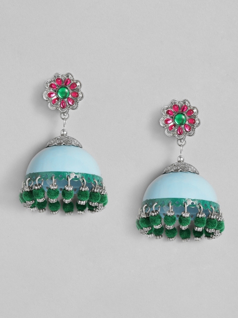 

Anouk Turquoise Blue & Green Silver-Plated Dome Shaped Jhumkas