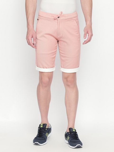 

beevee Men Peach-Coloured Self Design Regular Fit Regular Shorts