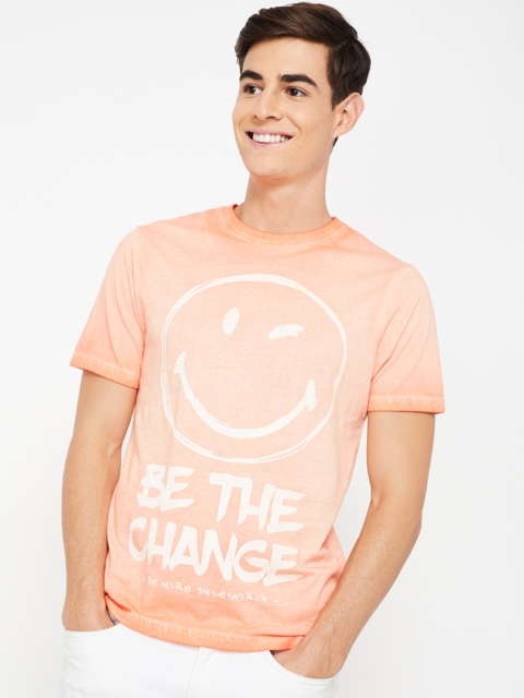 

Smiley World Men Peach Colored Printed Round Neck T-shirt