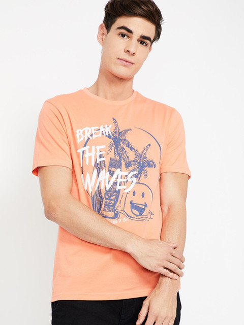 

Smiley World Men Peach Coloured Printed Round Neck T-shirt