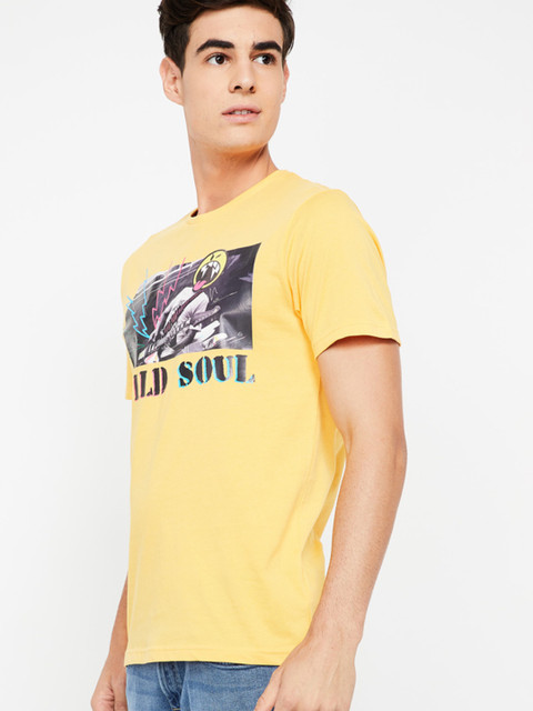 

Smiley World Men Yellow Printed Round Neck T-shirt
