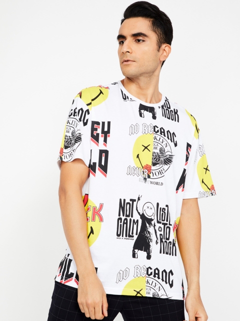 

Smiley World Men White Printed Round Neck T-shirt