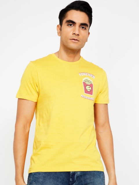 

Smiley World Men Yellow Printed Round Neck T-shirt