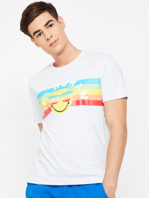 

Smiley World Men White Printed Round Neck T-shirt