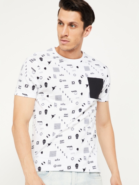 

Smiley World Men White Printed Round Neck T-shirt