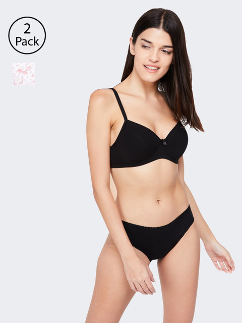 

Ginger by Lifestyle Pack of 2 Solid Non-Wired Lightly Padded T-shirt Bras 8903732574745, Black