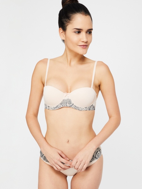 

Ginger by Lifestyle Cream-Coloured Printed Non-Wired Non Padded Balconette Bra