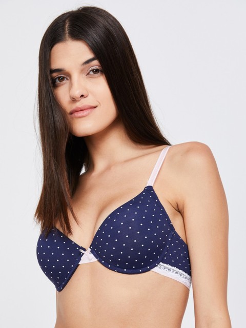 

Ginger by Lifestyle Navy Blue Printed Underwired Lightly Padded Plunge Bra 8903732387123