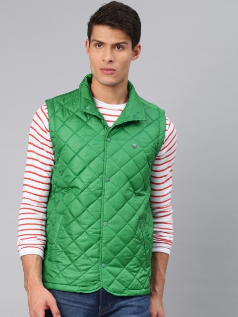 

Peter England Casuals Men Green Solid Quilted Jacket