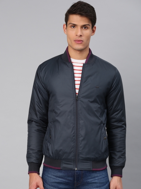 

Peter England Casuals Men Navy Blue Solid Bomber Jacket