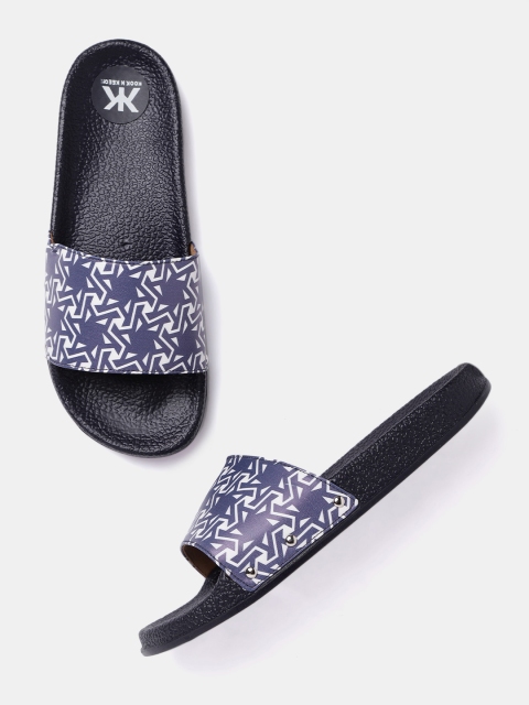 

Kook N Keech Women Navy Blue & White Printed Open Toe Sliders