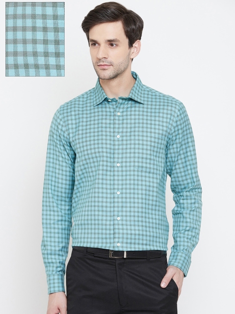 

Blackberrys Men Blue & Green Slim Fit Checked Cotton Formal Shirt