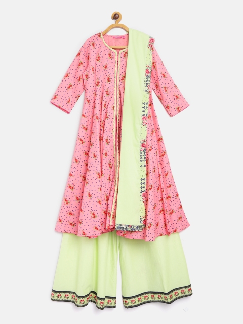 

Biba Girls Pink & Green Printed Kurta with Palazzos & Dupatta