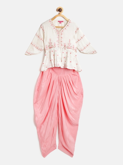 

Biba Girls White & Pink Embroidered Top with Patiala