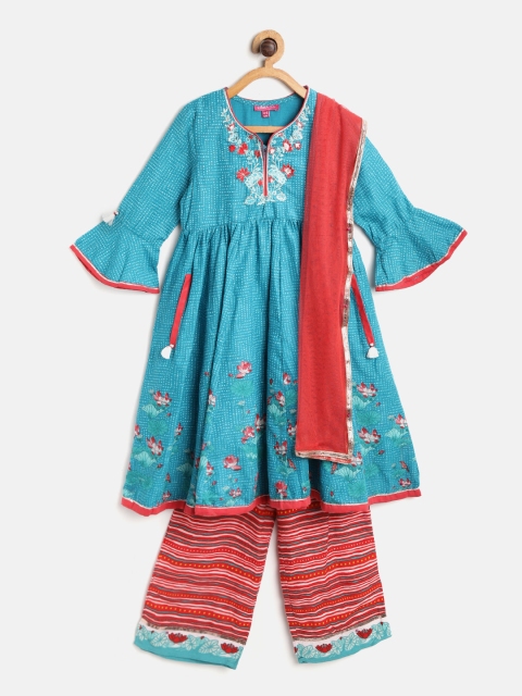 

Biba Girls Blue & Red Printed Kurta with Palazzos & Dupatta