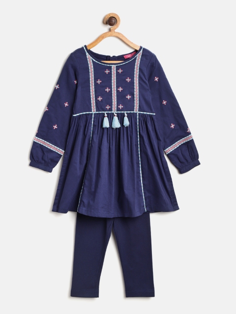 

Biba Girls Blue Embroidered Kurta with Churidar