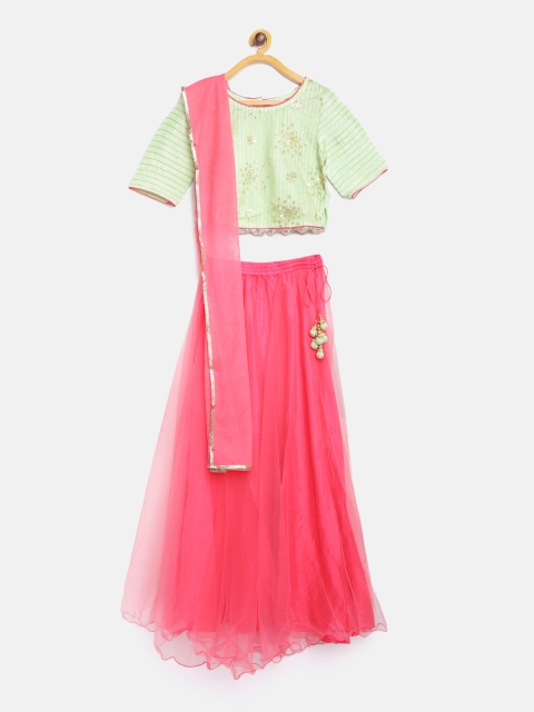 

Biba Pink & Green Ready to Wear Solid Net Lehenga with Sequinned Choli & Dupatta
