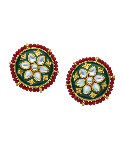 

Sia Art Jewellery Antique Gold-Plated & Maroon Embellished Circular Studs