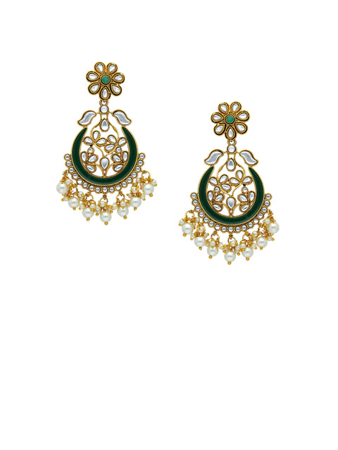 

Sia Art Jewellery Antique Gold-Plated & Green Crescent Shaped Embellished Chandbalis